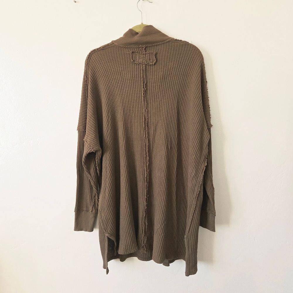 Free People Travis Tunic Polo Top Waffle Knit Thermal Green Oversized Lounge M - Picture 8 of 12